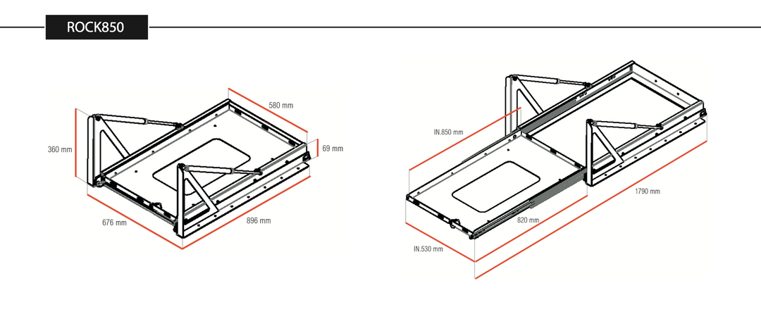 Glissière Basculante ROCKALU avec verrins pour Réfrigérateur jusqu'à 80L env.