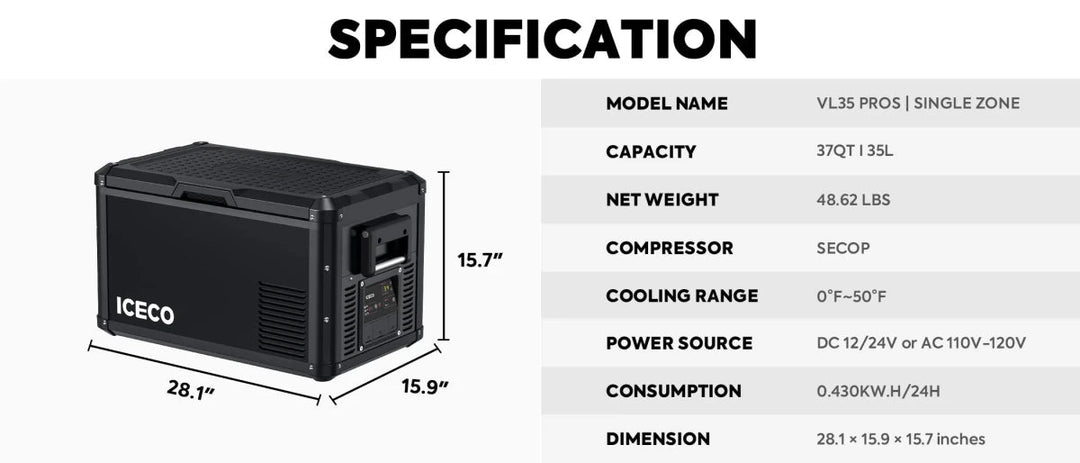 Réfrigérateur/Congélateur ICECO VL35PROS 35L - Simple Zone - Vert Olive