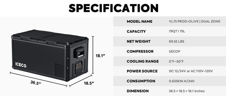 Réfrigérateur/Congélateur ICECO VL75PROD 75L - Double Zone - Noir