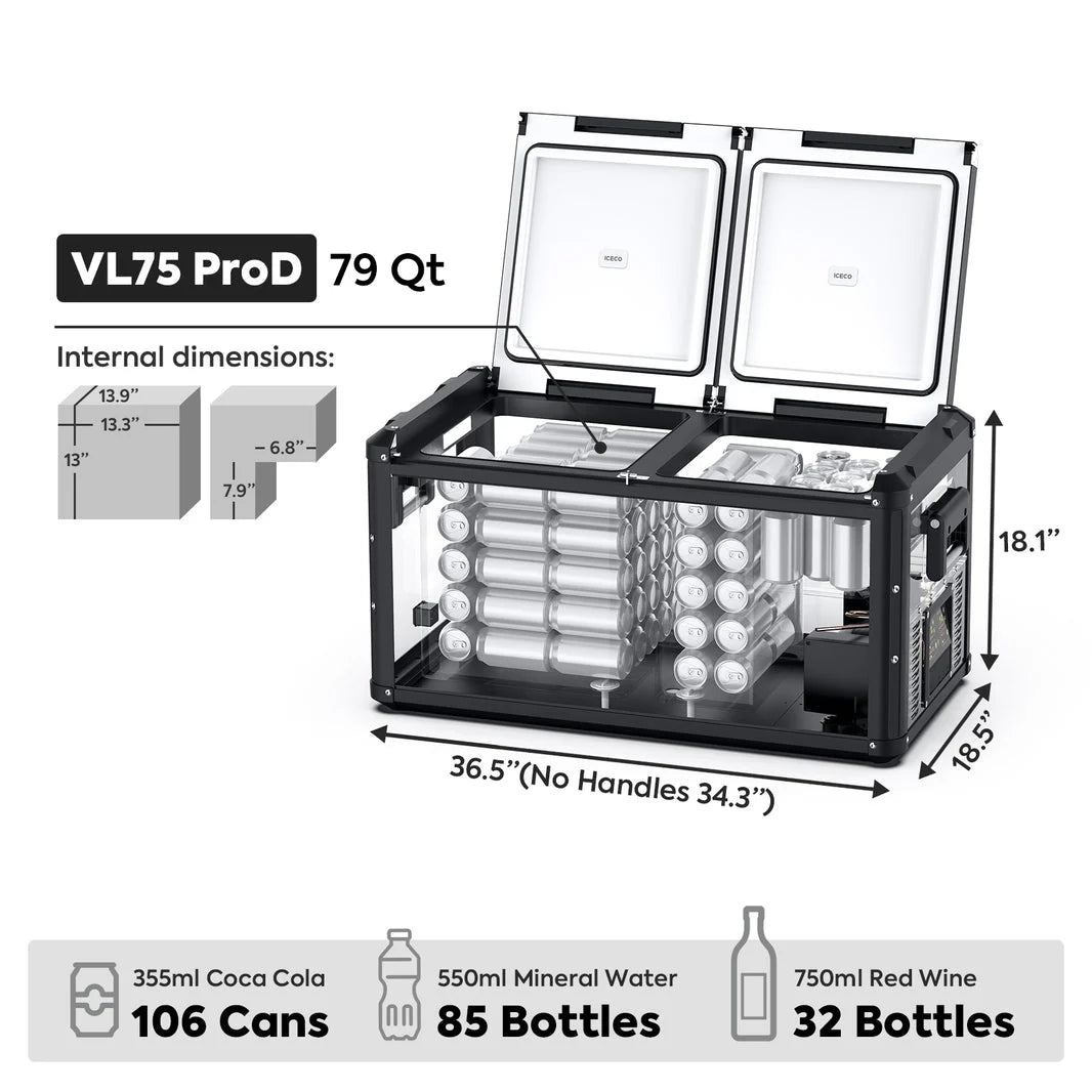 Réfrigérateur/Congélateur ICECO VL75PROD 75L - Double Zone - Noir