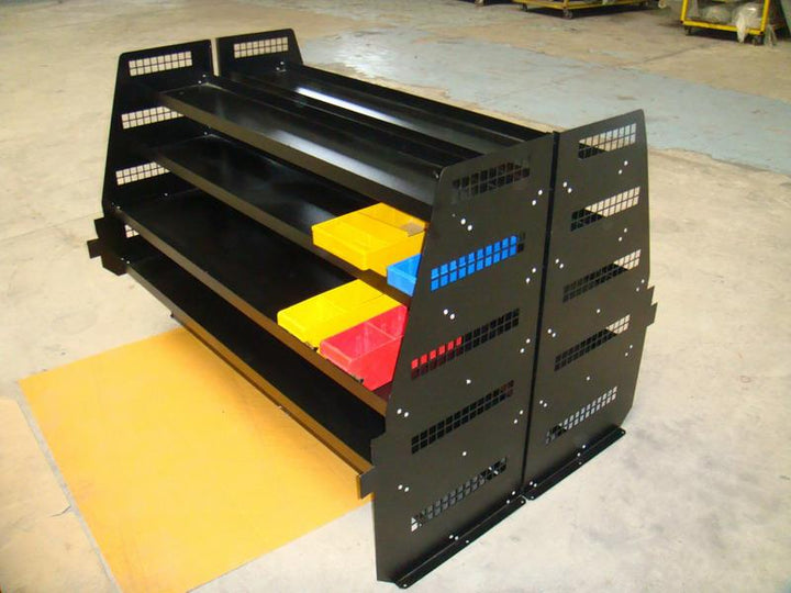 Multi-height steel shelves